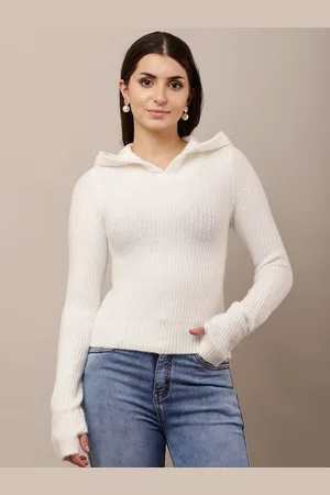 NoBarr Women Solid Ribbed Hood Neck Pullover
