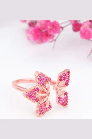 GIVA 925 Sterling Silver Rose Gold-Plated Stone Studded Adjustable Finger Ring