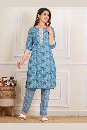 Moda Rapido Chevron Printed Gotta Patti Pure Cotton Straight Kurta With Trousers