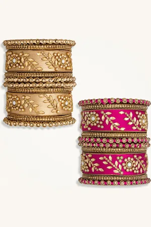 Peora Set Of 2 Gold Plated Stones Studded Thread Bangles