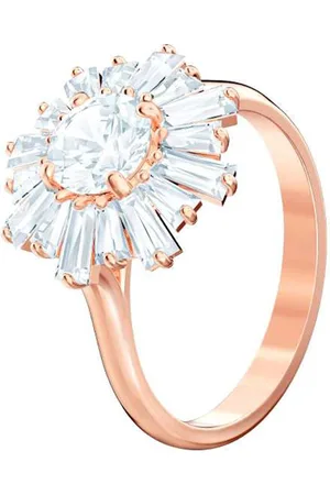 Swarovski Women White Rose-Gold Plated Crystals Studded Finger Ring
