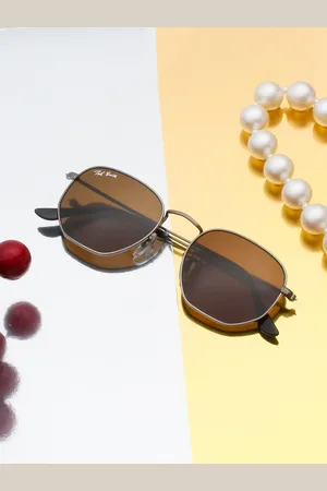 Ted Smith Unisex Brown Lens & Black Square Sunglasses with UV Protected Lens - HEXON_C15