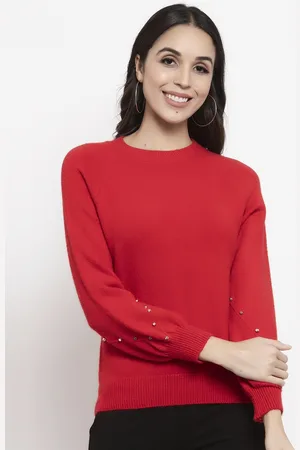 Gipsy Women Red Solid Sweater Vest Sweater