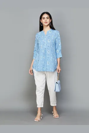 Lifestyle Floral Printed Mandarin Collar Pure Cotton Tunic