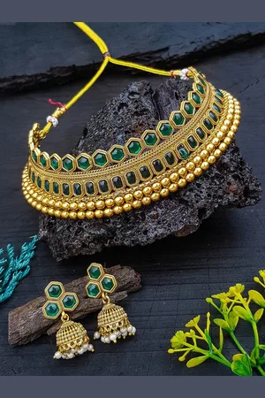 GRIIHAM Gold-Plated CZ Studded Brass Necklace and Earrings
