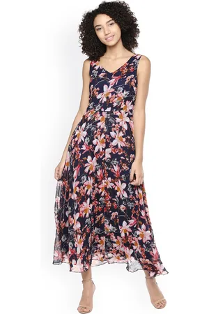 Harpa Women Navy & Pink Printed Maxi Dress