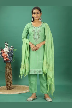 Ethnovog Floral Embroidered Thread Work Straight Kurta With Trousers And Dupatta