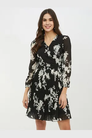 Harpa Women Black Printed A-Line Dress