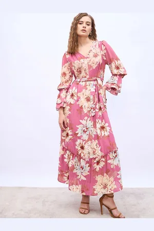 Styli Floral Print Puff Sleeve A-Line Maxi Dress