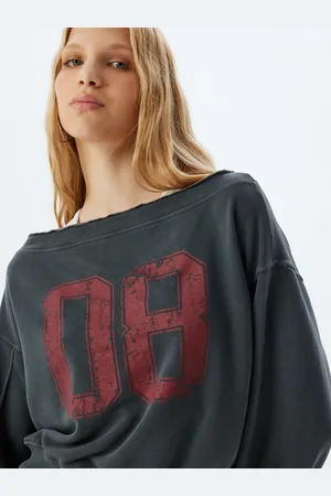 Koton Women Alphanumeric Printed Round Neck Cotton Pullover Sweatshirt