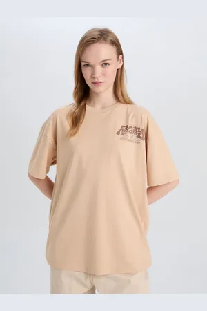 DeFacto Women Printed Extended Sleeves Raw Edge T-shirt