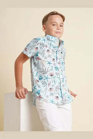 JACK & JONES Boys Spread Collar Conversational Printed Cotton Casual Shirt
