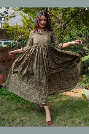 HRITIKA Ethnic Motifs Printed Pure Cotton Anarkali Kurta