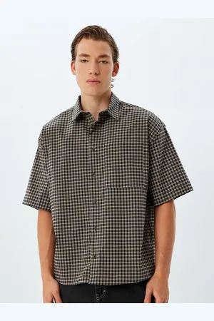 Koton Men Spread Collar Micro Checked Cotton Casual Shirt