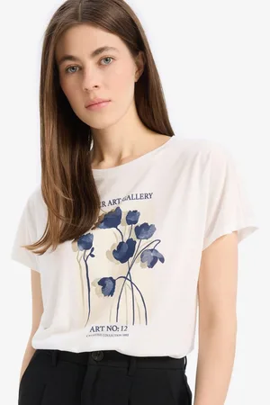 DeFacto Women Printed Extended Sleeves T-shirt