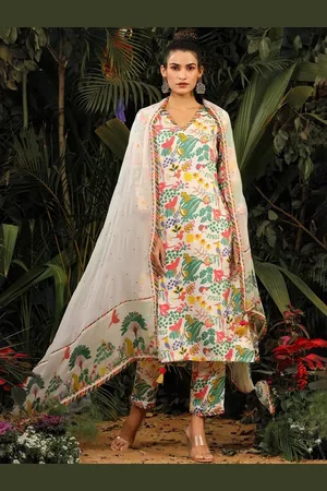 Baise Gaba Women White Printed Kurta with Trousers & Dupatta
