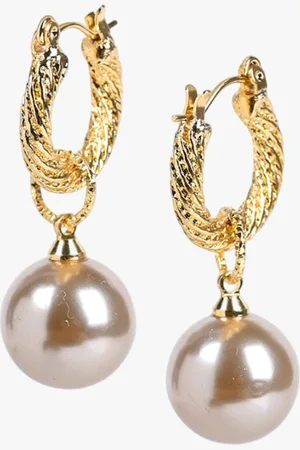 Kazo Gold-Plated Pearls Beaded Contemporary Hoop Earrings