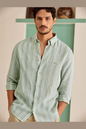 Andamen Premium Vertical Striped Button Down Collar Linen Shirt
