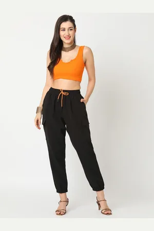 Globus Women Black Loose Fit Stretchable Cargo Jogger