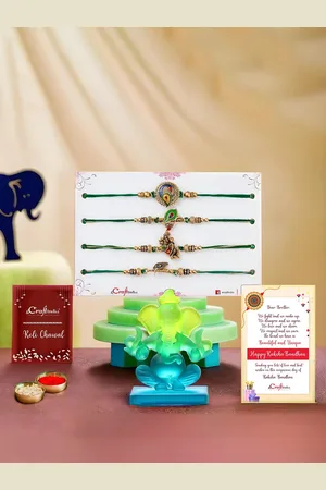 eCraftIndia Set of 5 Designer Rakhis With Crystal Ganesha Idol