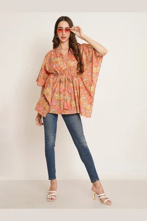 Kalini Women Floral Printed V-Neck Pure Cotton Top