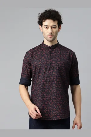Majestic Ethnic Motifs Printed Band Collar Pure Cotton Short Kurta