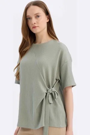 DeFacto Women Mandarin Collar Extended Sleeves Pockets T-shirt