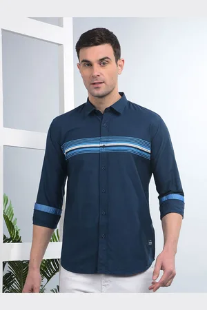 Cobb Men Spread Collar Horizontal Striped Cotton Casual Shirt