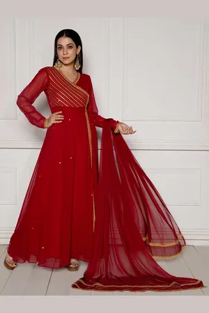 Nüd Long Sleeves Gotta Patti Georgette Ethnic Maxi Dress With Dupatta