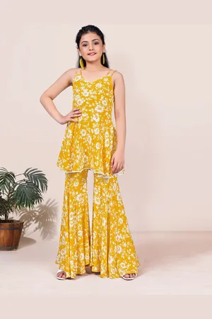 YK Girls Floral Printed Top & Sharara Set