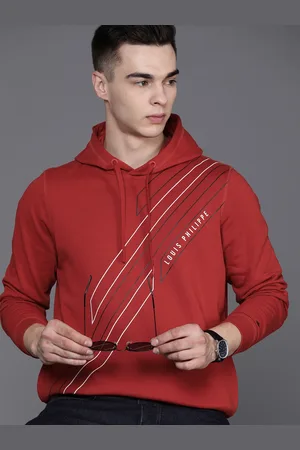 Louis Philippe Men Striped Hooded Sweatshirt