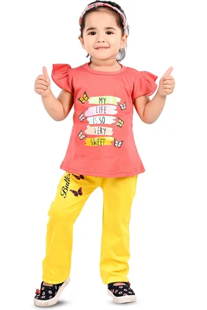 BAESD Girls Typography Printed Cotton Top with Trousers