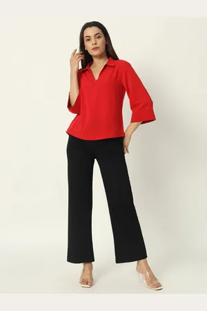 DEPANO Women Solid Shirt Collar Casual Top