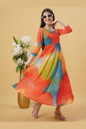 Kedar Fab Girls Tie and Dye Dyed Georgette Maxi Dress