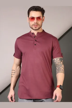 V-Mart Men Solid Henley Neck Cotton T-shirt