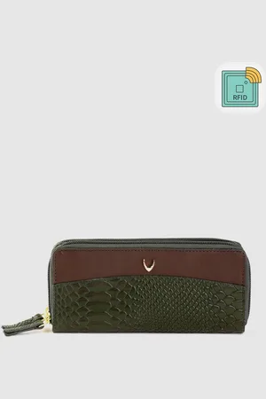 Hidesign Women Olive Green & Burgundy Snakeskin Handcrafted Leather Zip Around Wallet