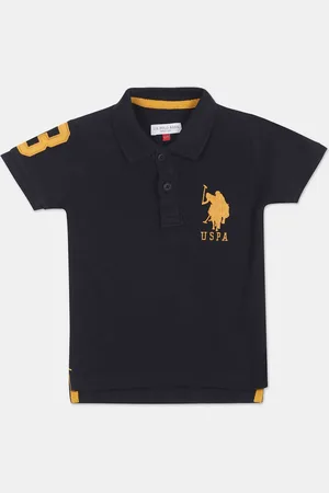 Ralph Lauren U S Polo Assn Kids Boys Blue & Yellow Brand Logo Printed Pure Cotton Polo Collar T-shirt