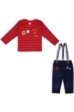 Wish Karo Boys Cotton Dungaree With Striped T-shirt