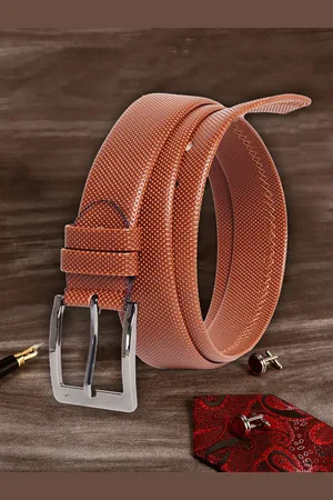 MUTAQINOTI Men Tan Textured PU Formal Belt