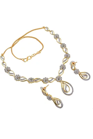 Lucky Jewellery 18K Gold Plated American Diamond Sterling Silver Necklace with Earrings