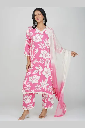Charitra Women Floral Yoke Design Layered Kurti with Trousers & With Dupatta