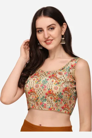 PUJIA MILLS Women Gold Coloured Printed Padded Saree Blouse