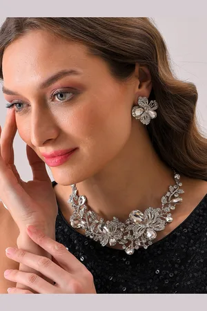 SOHI Silver Plated & Artificial Stones Studded Jewellery Set