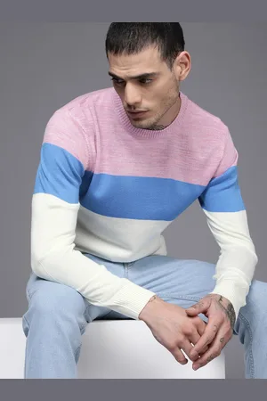 WROGN Men Lavender & Blue Colourblocked Pullover Sweater