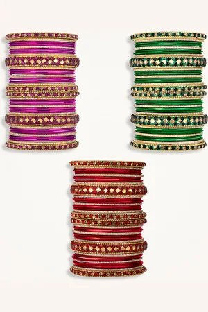 Peora Set Of 90 Gold Plated Stone Studded Bangles
