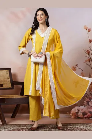Lakshita Women Ethnic Motifs Regular Thread Work Pure Cotton Kurta with Trousers & With Dupatta