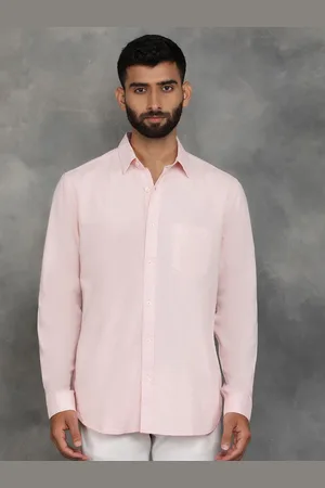 JADE BLUE Men Cutaway Collar Textured Striped Cotton Slim Fit Casual Shirt