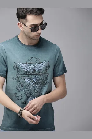 Roadster Men Blue Printed Round Neck T-shirt