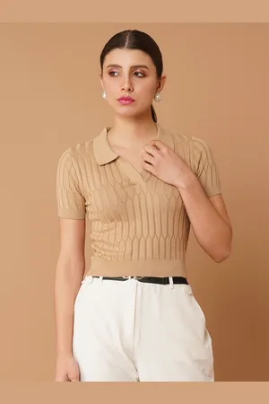 Chemistry Shirt Collar Cotton Fitted Crop Top