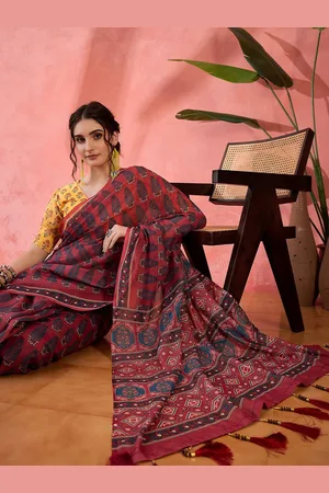 Sangria Women Ethnic Motifs Printed Block Print Saree With Unstitched Blouse
